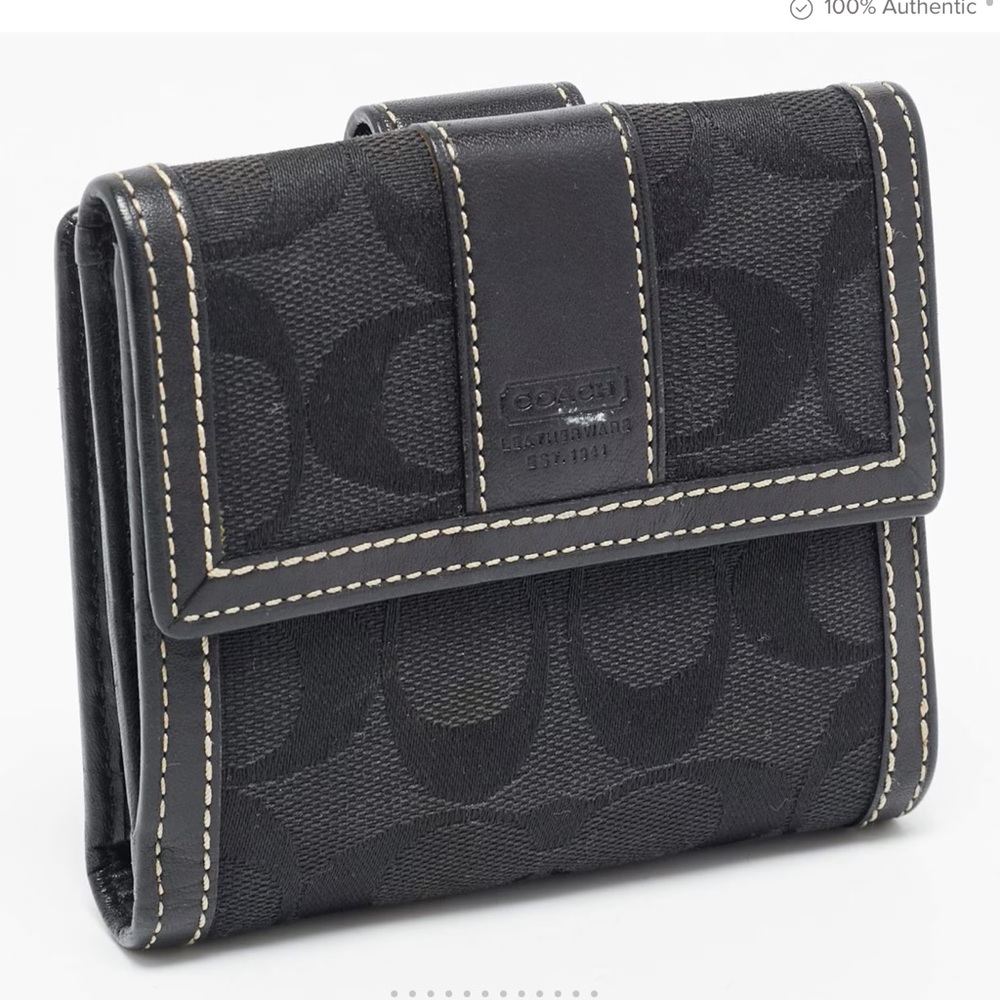 Coach Black Signature Canvas and Leather
Flap Compact Wallet